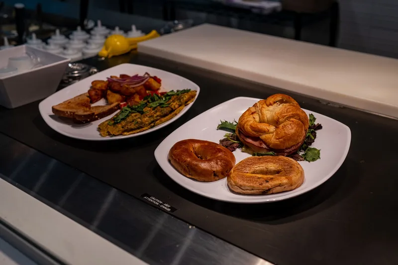 Breakfast sandwich on a fresh roll at Pier 69 Market, Bay Ridge