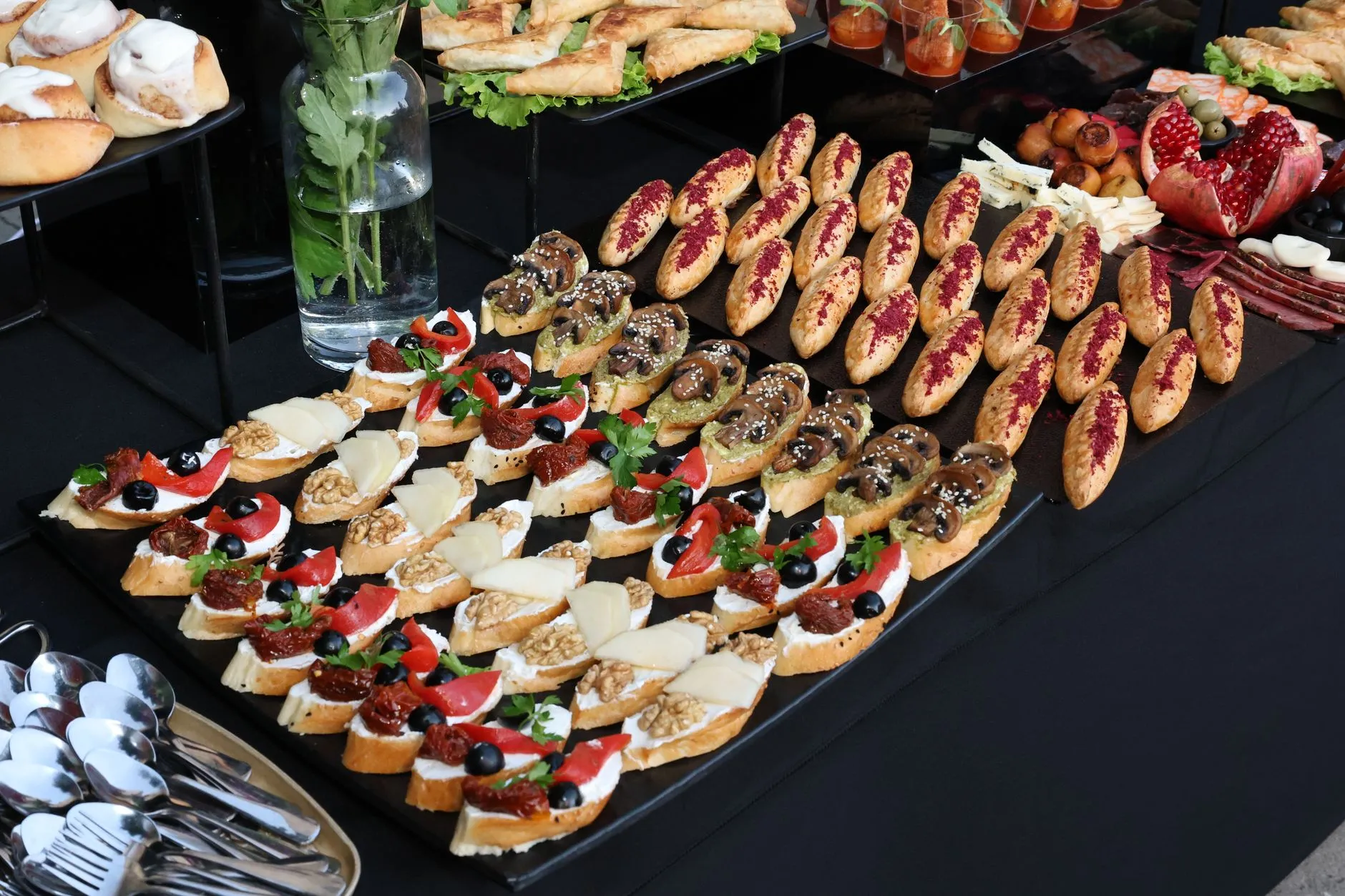 Professional catering spread with coffee and fresh food for a corporate event in Bay Ridge Brooklyn