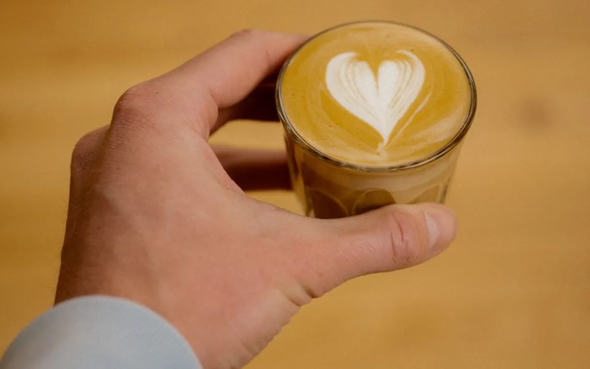 Cortado espresso drink with latte art served at a cafe in Bay Ridge Brooklyn